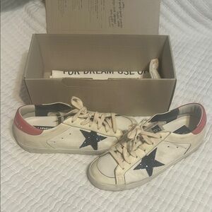 Golden Goose Cream and Black Vintage Sneakers